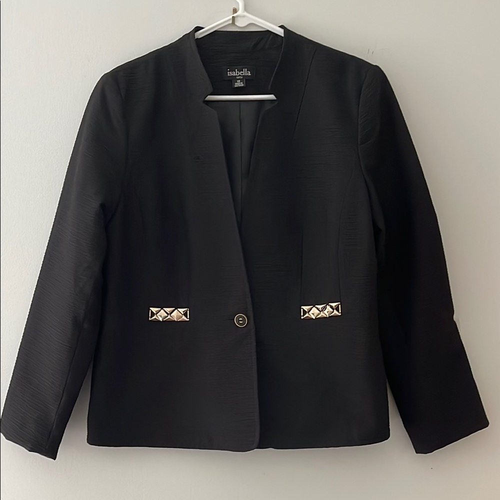 Isabella Fiore Black Blazer with Chain Accents